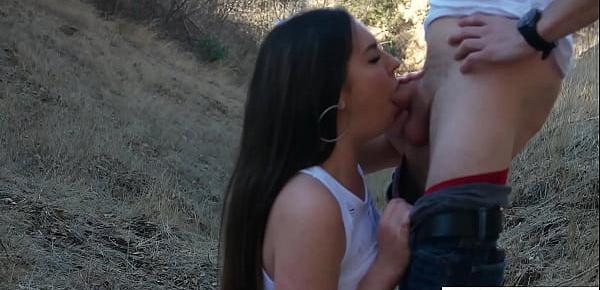  Sneeky outdoor blowjob with cute brunette Brittany Shae